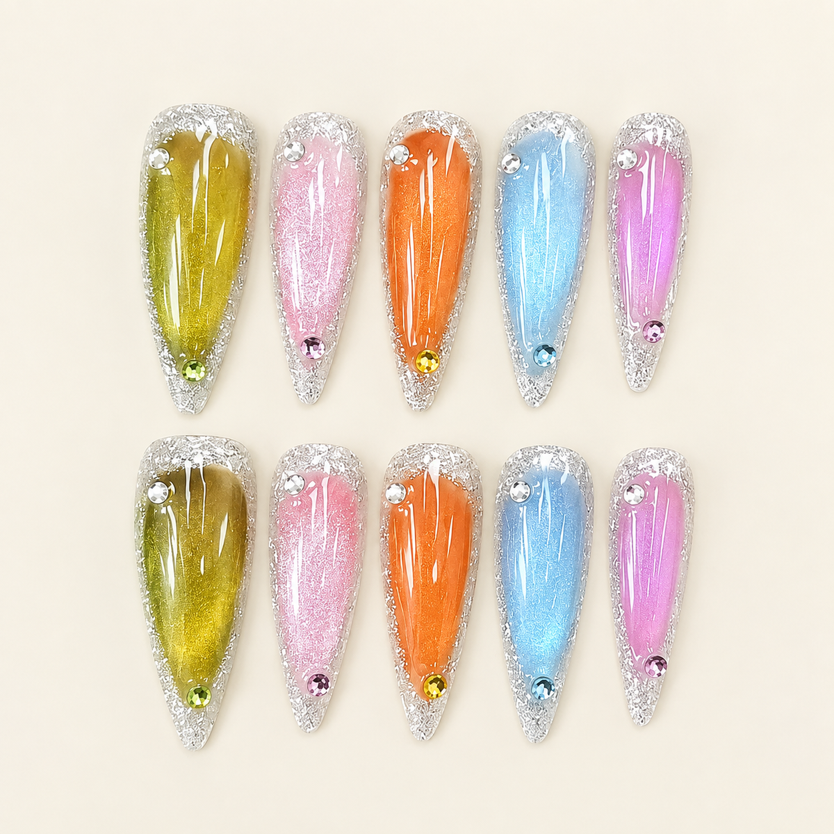 Prism Glow | Multicolor Cat-Eye Glitter Press-On Nails