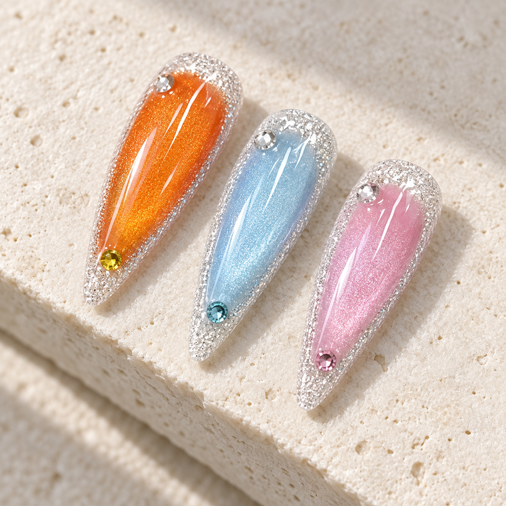 Prism Glow | Multicolor Cat-Eye Glitter Press-On Nails