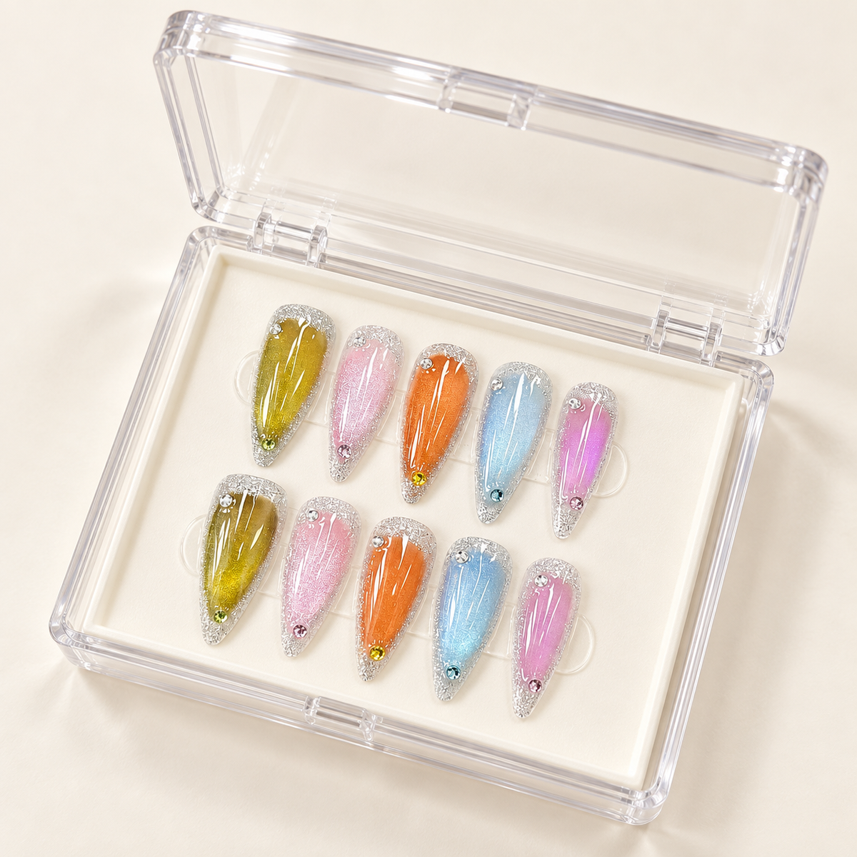 Prism Glow | Multicolor Cat-Eye Glitter Press-On Nails