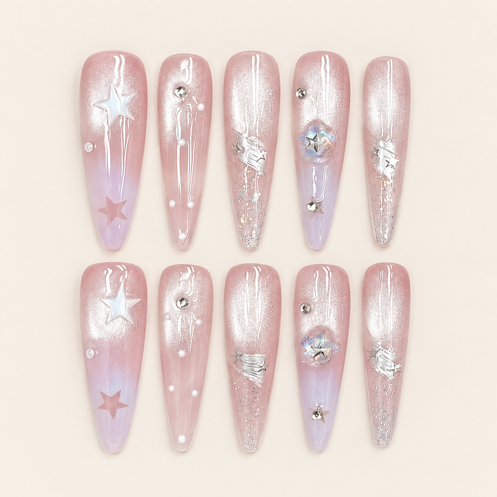 Starlit Blush | Pink Star Extra-Long Press-On Nails