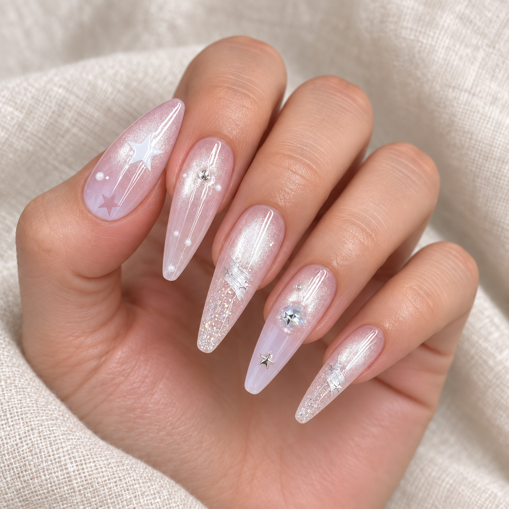 Starlit Blush | Pink Star Extra-Long Press-On Nails