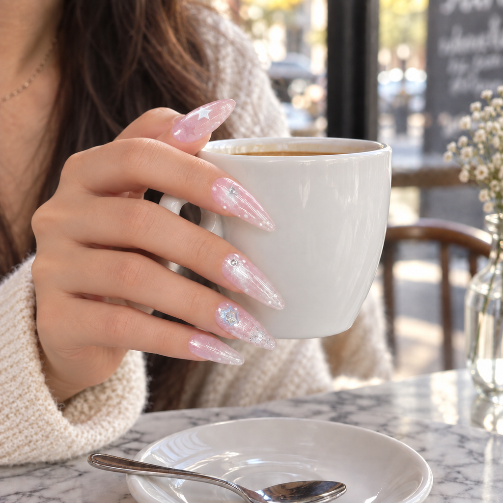Starlit Blush | Pink Star Extra-Long Press-On Nails