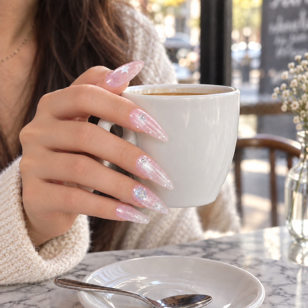 Starlit Blush | Pink Star Extra-Long Press-On Nails