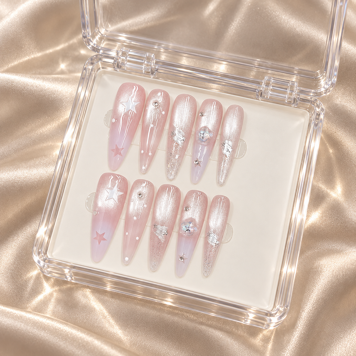 Starlit Blush | Pink Star Extra-Long Press-On Nails