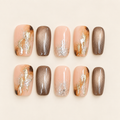 Amber Gild | Nude & Brown Foil Short Press-On Nails