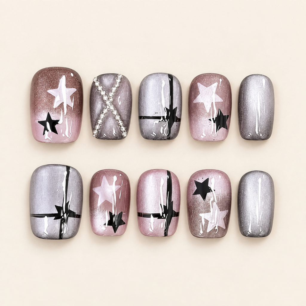 Midnight Muse | Metallic Star Short Press-On Nails
