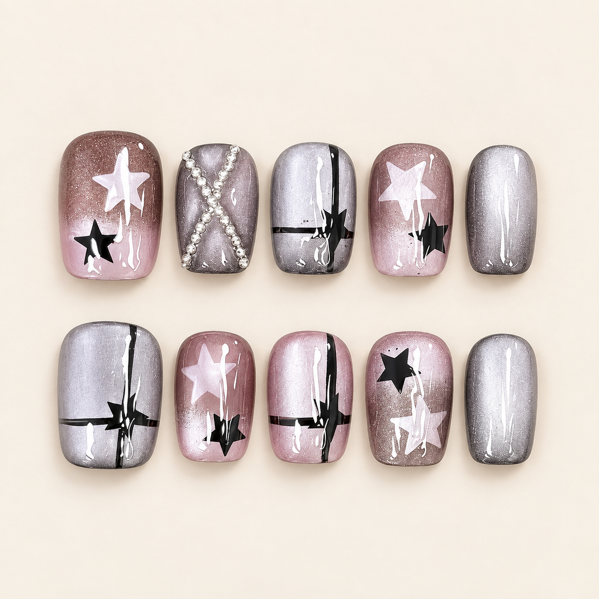 Midnight Muse | Metallic Star Short Press-On Nails