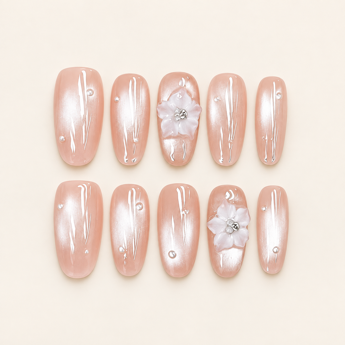 Pearl Petal | Blush Floral Oval Press-On Nails