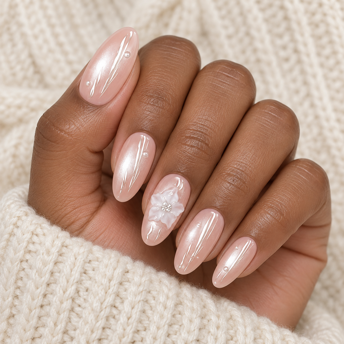 Pearl Petal | Blush Floral Oval Press-On Nails