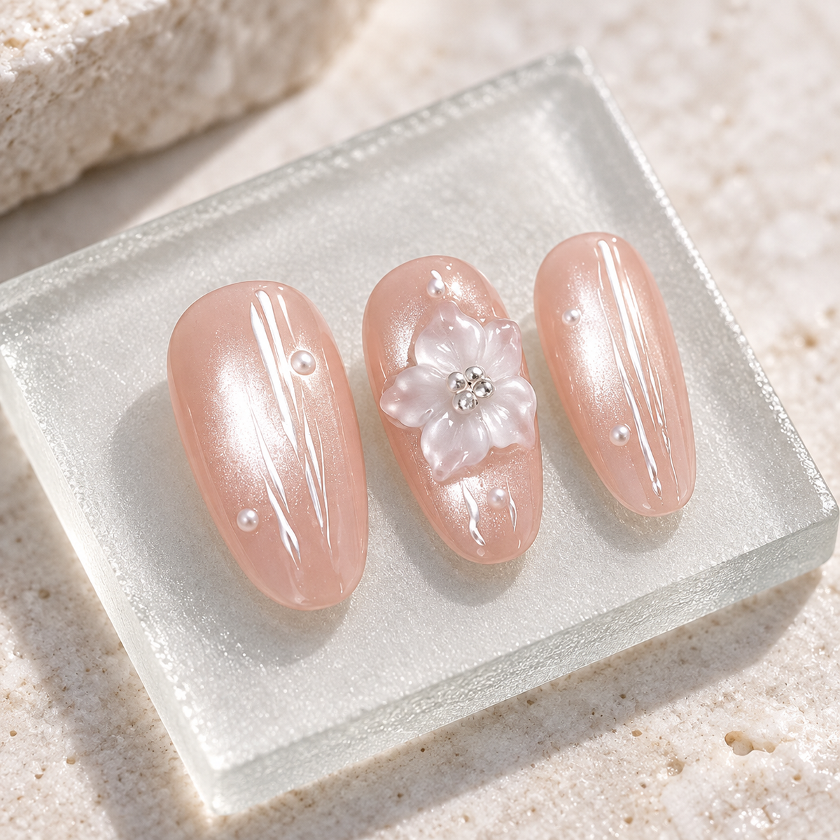 Pearl Petal | Blush Floral Oval Press-On Nails