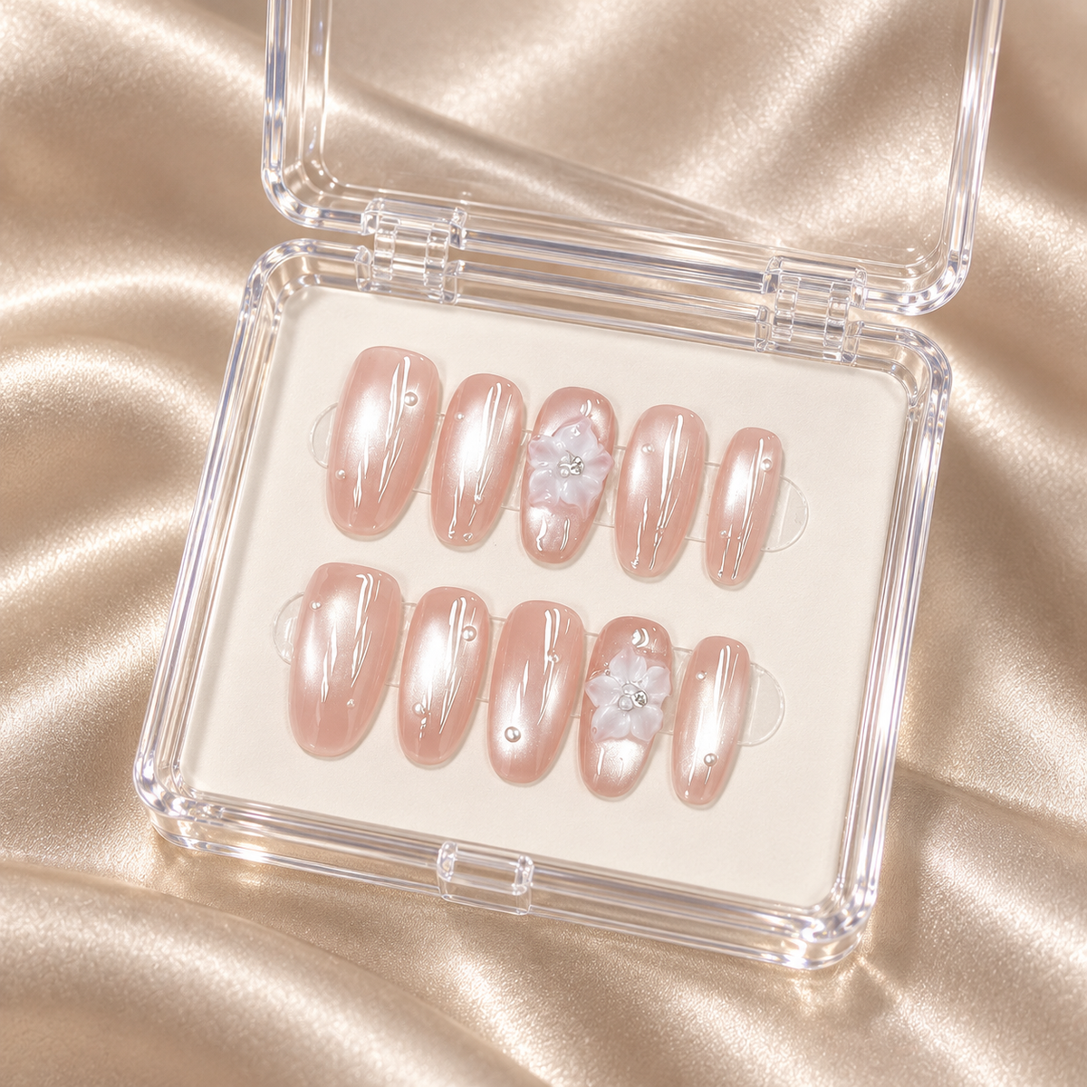 Pearl Petal | Blush Floral Oval Press-On Nails