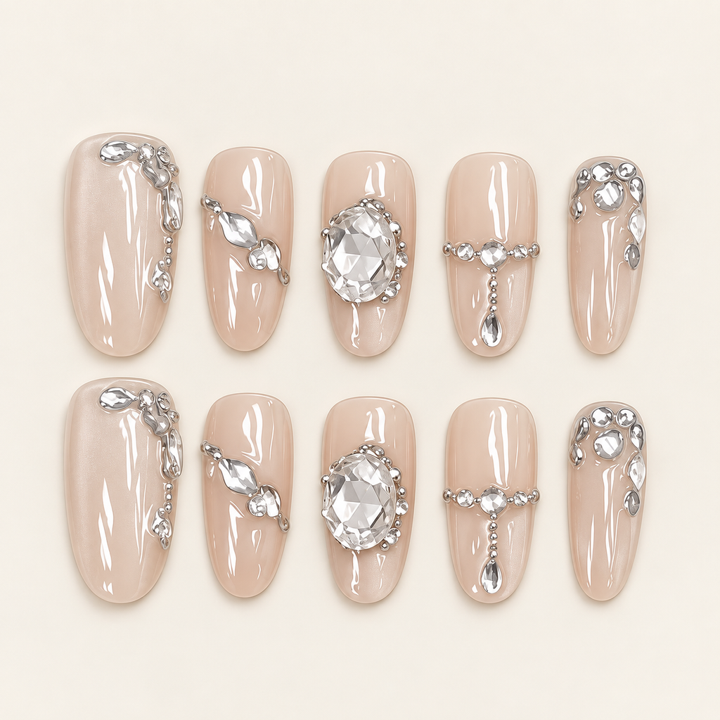 Crystal Reverie | Nude Crystal Oval Press-On Nails