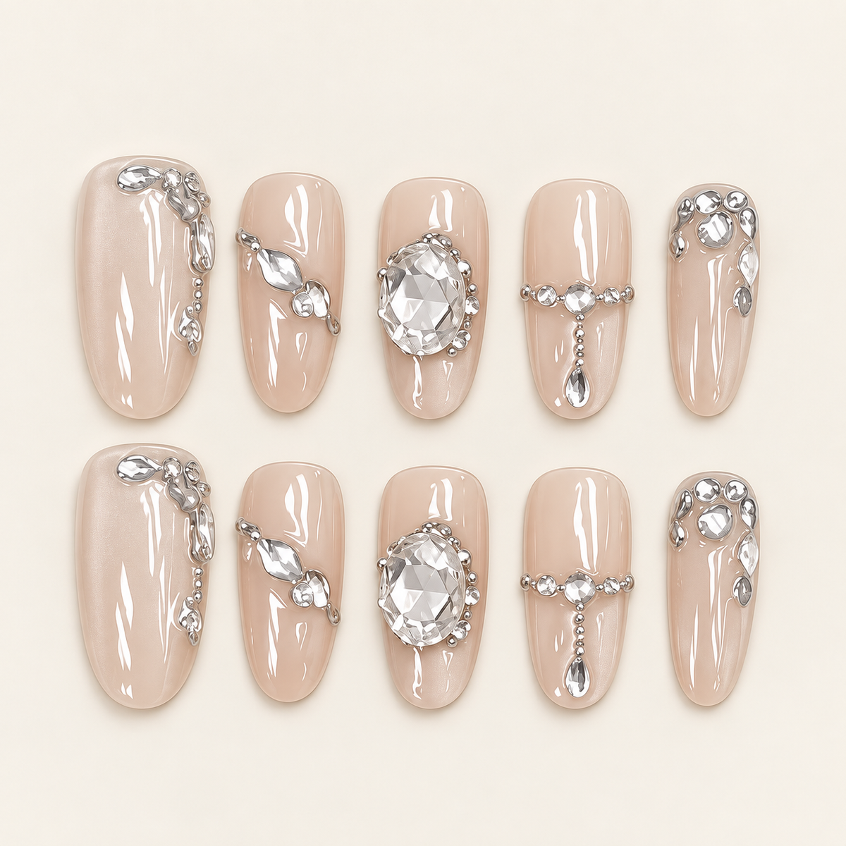 Crystal Reverie | Nude Crystal Oval Press-On Nails