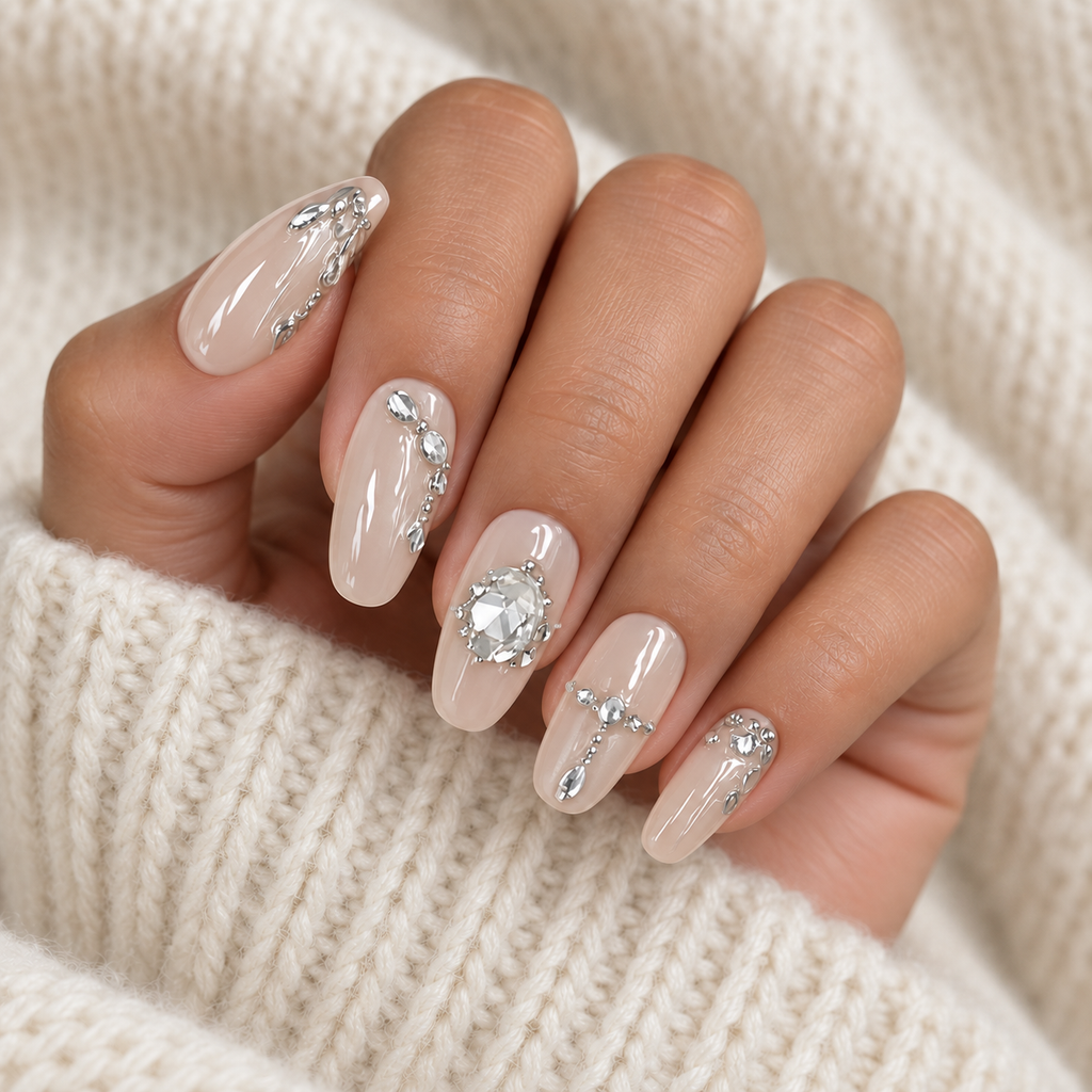 Crystal Reverie | Nude Crystal Oval Press-On Nails