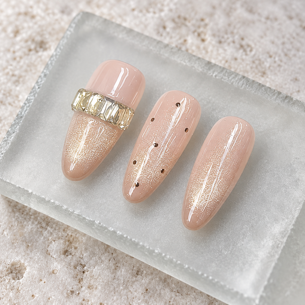 Champagne Band | Gold-Accent Glitter Press-On Nails