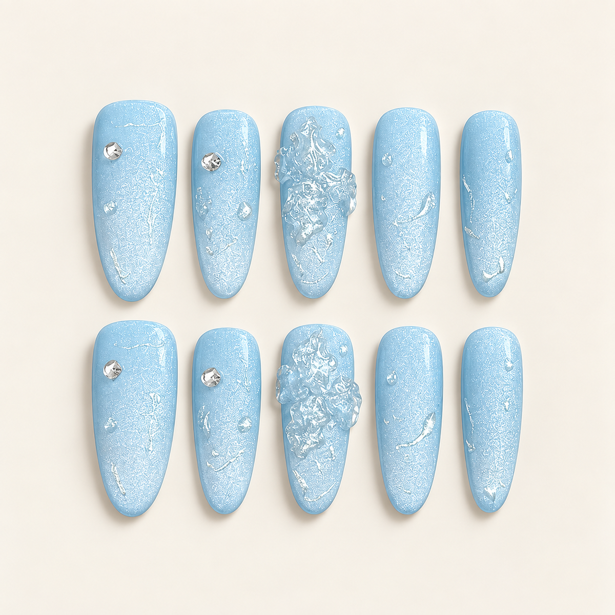 Glacier Dew | Icy Blue Textured Press-On Nails