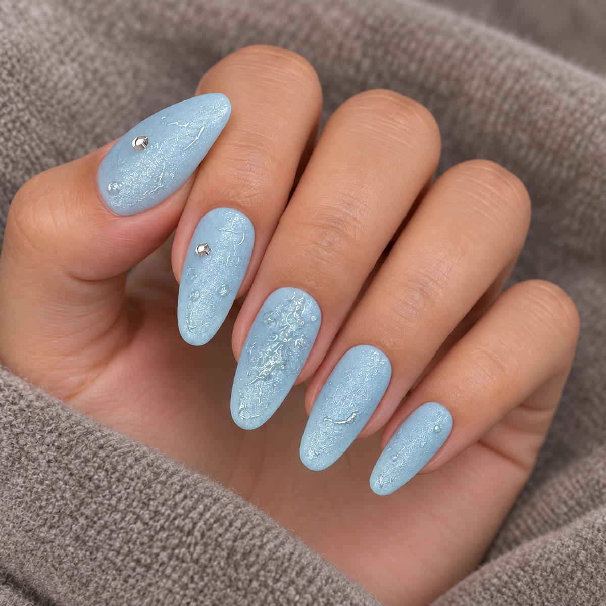 Glacier Dew | Icy Blue Textured Press-On Nails