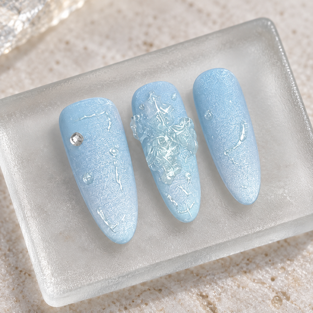Glacier Dew | Icy Blue Textured Press-On Nails