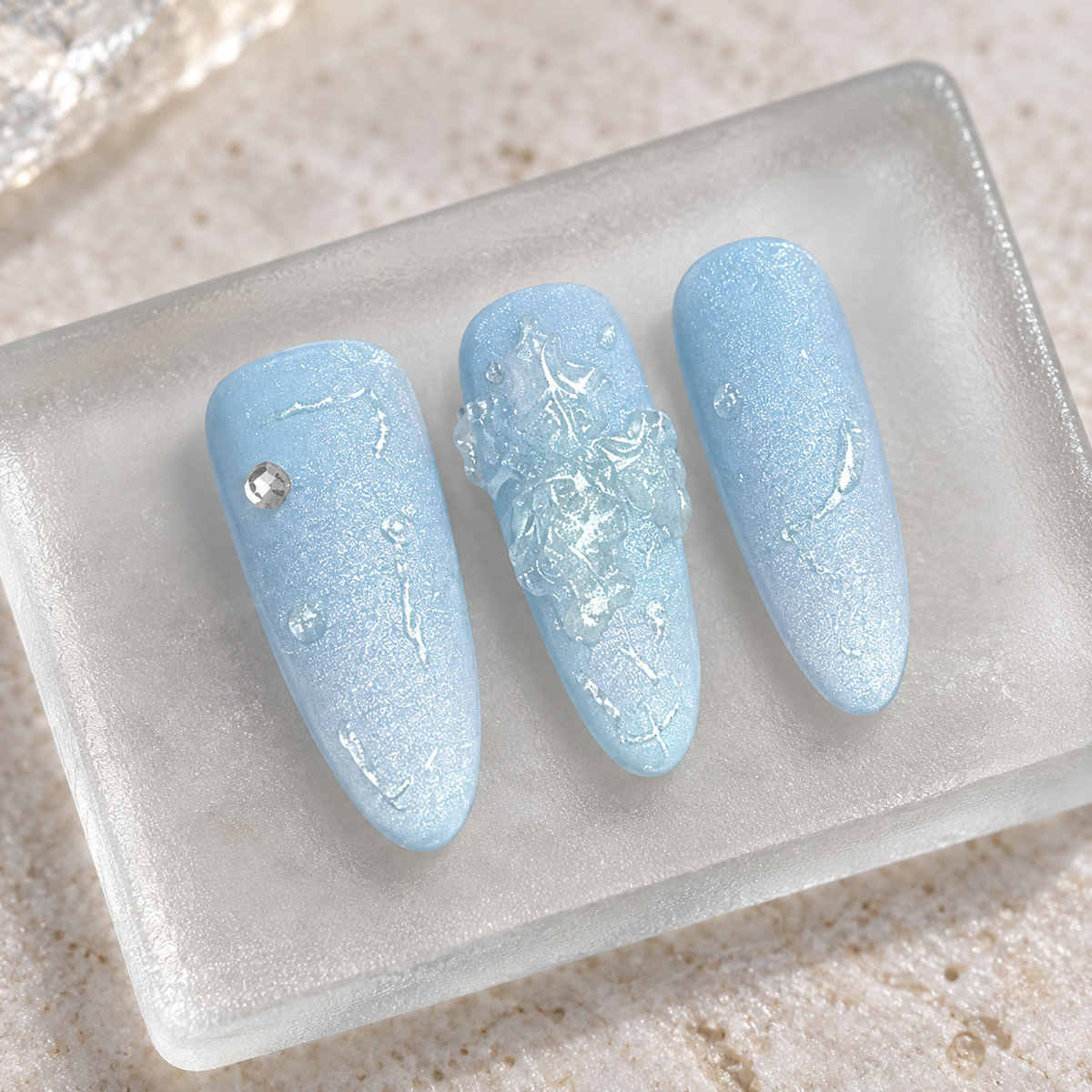 Glacier Dew | Icy Blue Textured Press-On Nails