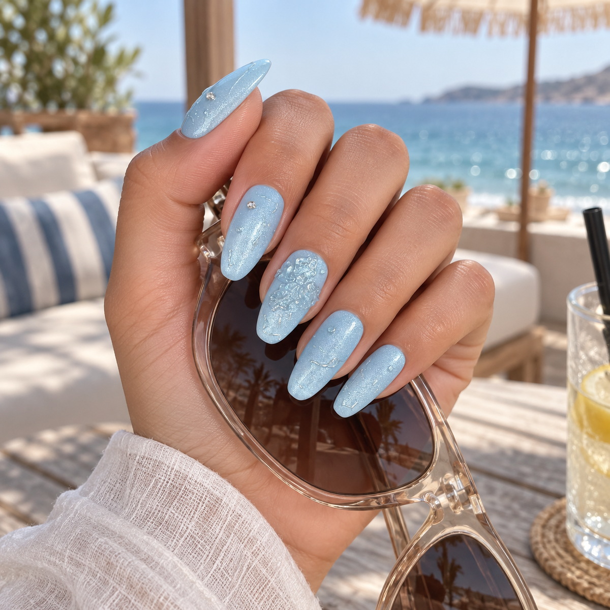 Glacier Dew | Icy Blue Textured Press-On Nails