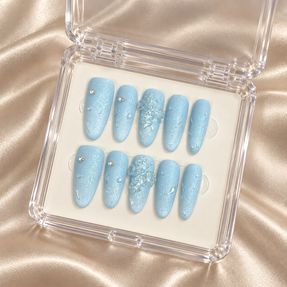Glacier Dew | Icy Blue Textured Press-On Nails
