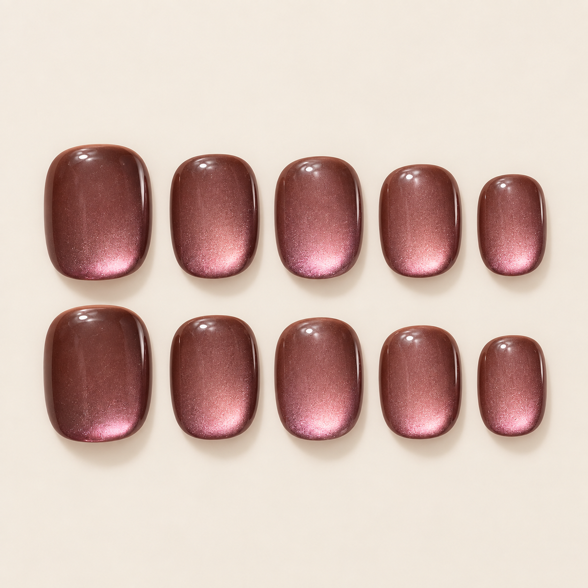 Rosewood Gleam | Burgundy Cat-Eye Short Press-On Nails