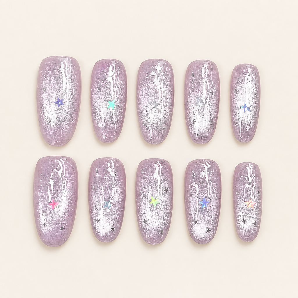 Lilac Stardust | Lilac Glitter Star Press-On Nails