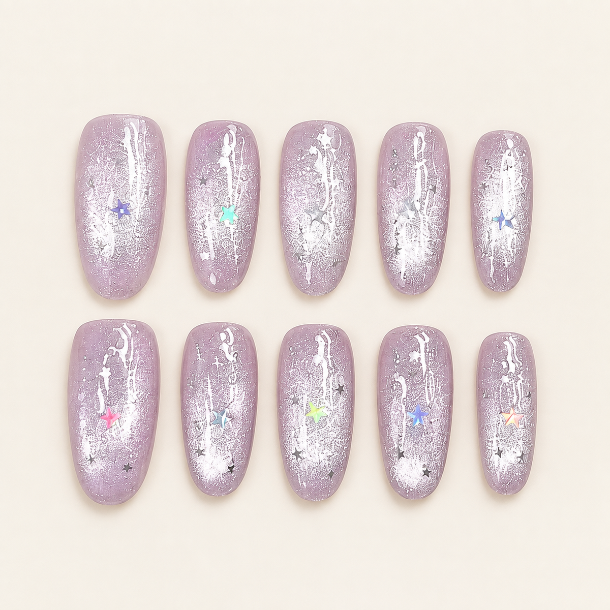 Lilac Stardust | Lilac Glitter Star Press-On Nails