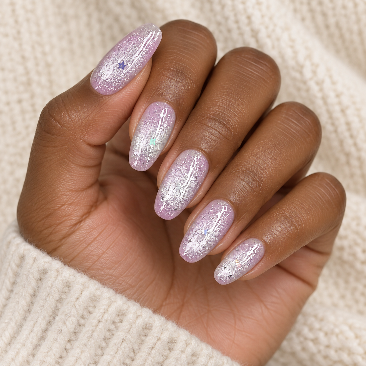 Lilac Stardust | Lilac Glitter Star Press-On Nails