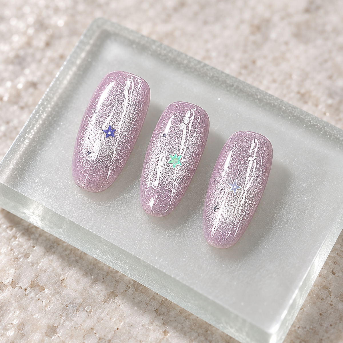 Lilac Stardust | Lilac Glitter Star Press-On Nails