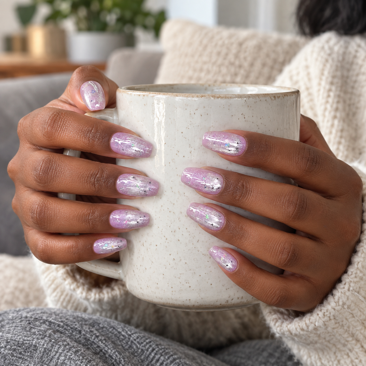 Lilac Stardust | Lilac Glitter Star Press-On Nails