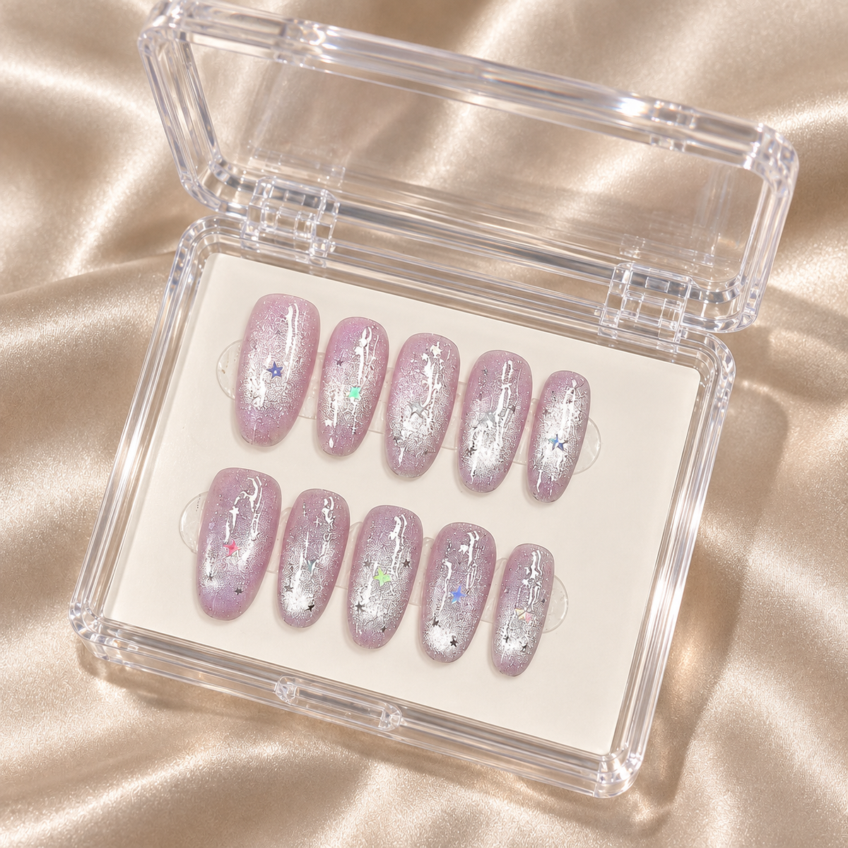 Lilac Stardust | Lilac Glitter Star Press-On Nails