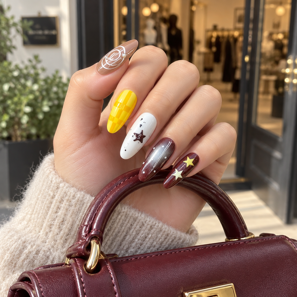 Cosmic Mix | Mixed Star & Plaid Press-On Nails