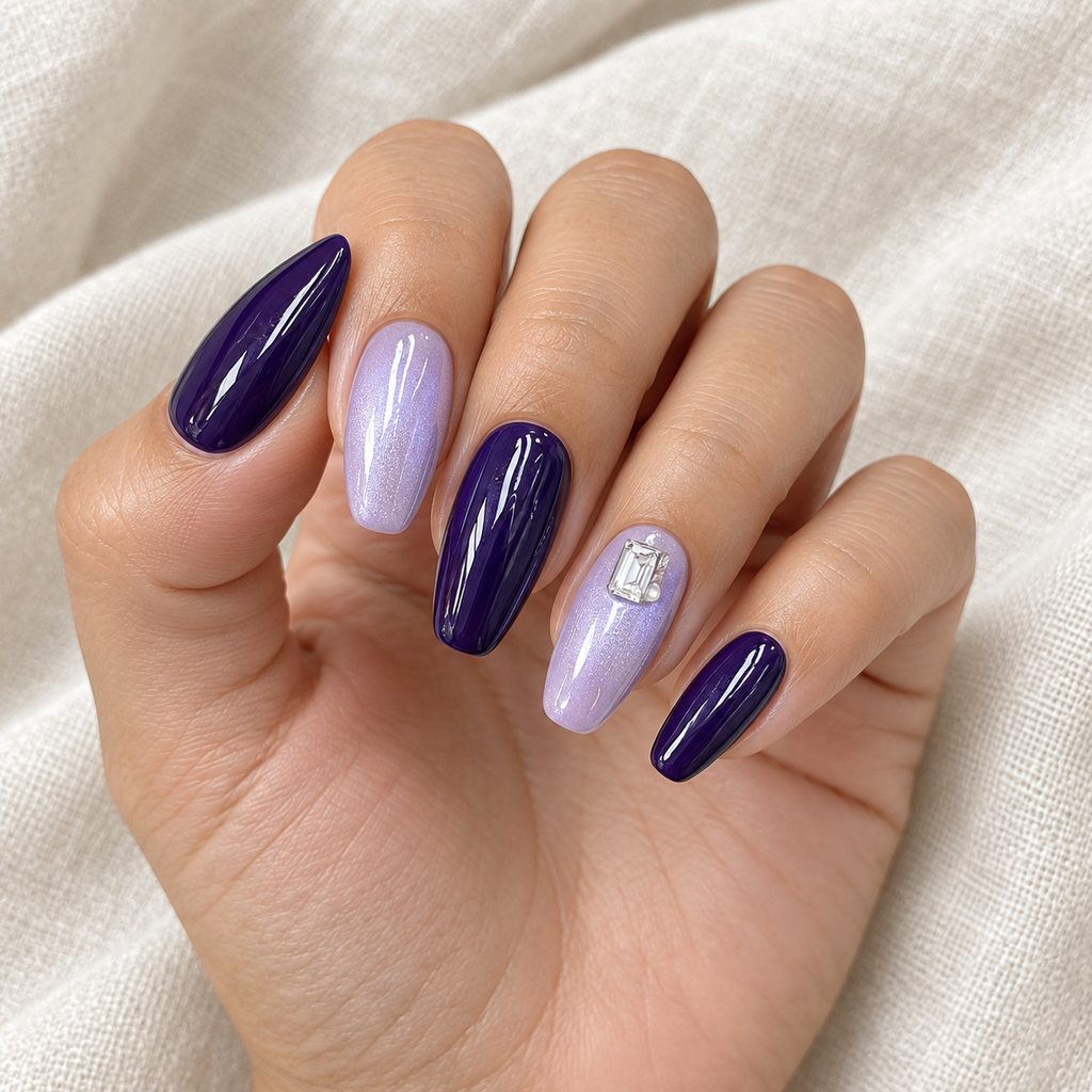 Violet Dusk | Purple Cat-Eye Crystal Press-On Nails
