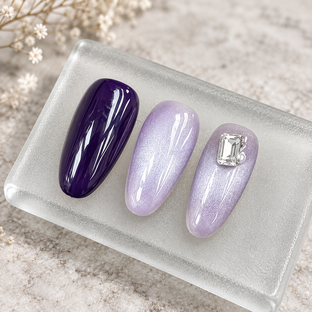 Violet Dusk | Purple Cat-Eye Crystal Press-On Nails