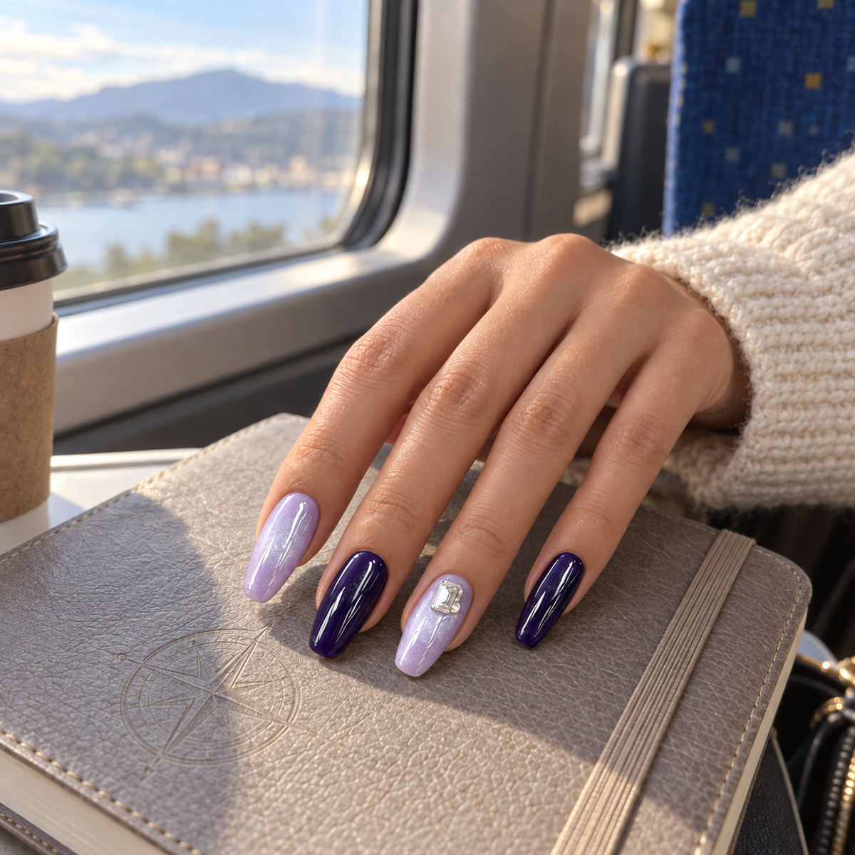 Violet Dusk | Purple Cat-Eye Crystal Press-On Nails