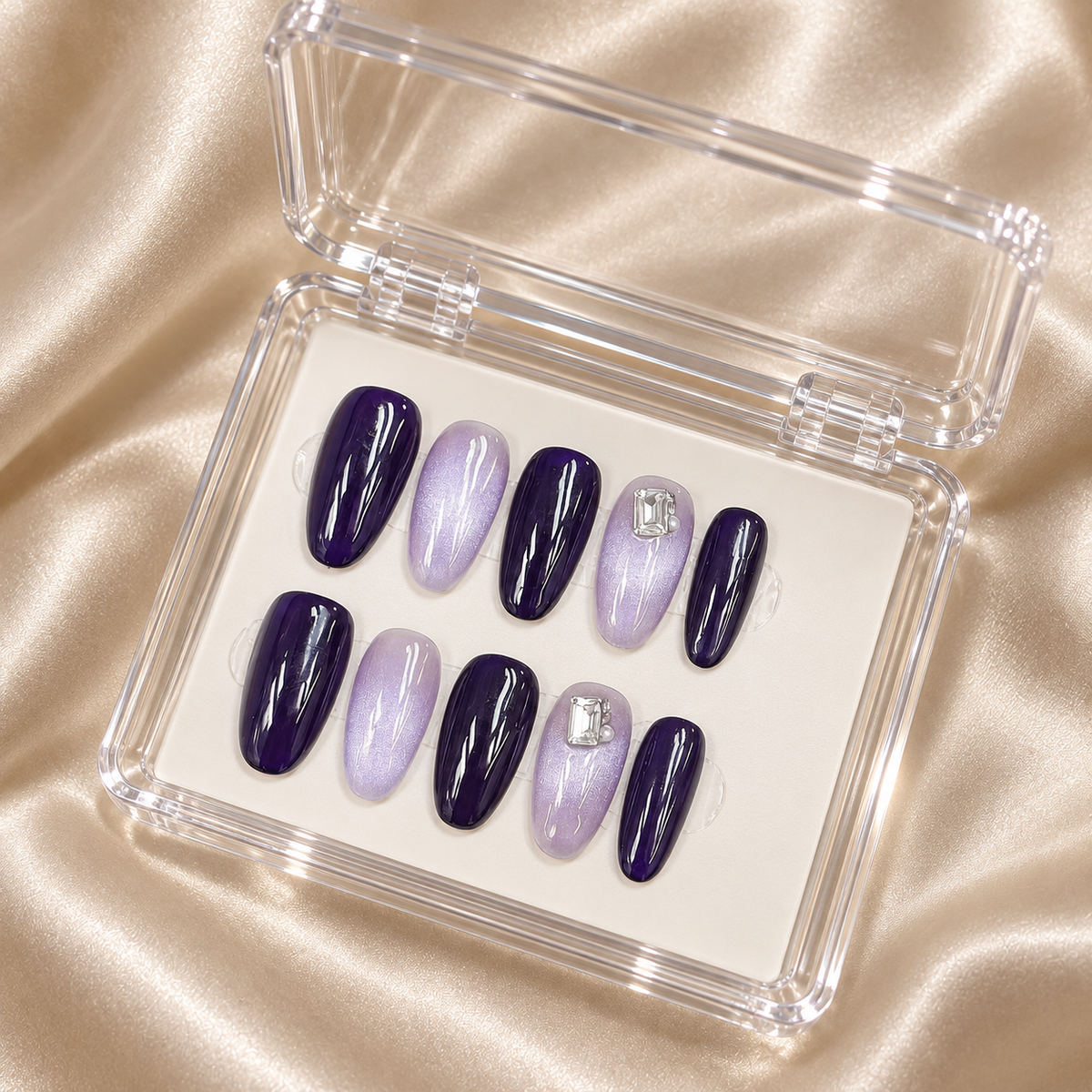 Violet Dusk | Purple Cat-Eye Crystal Press-On Nails