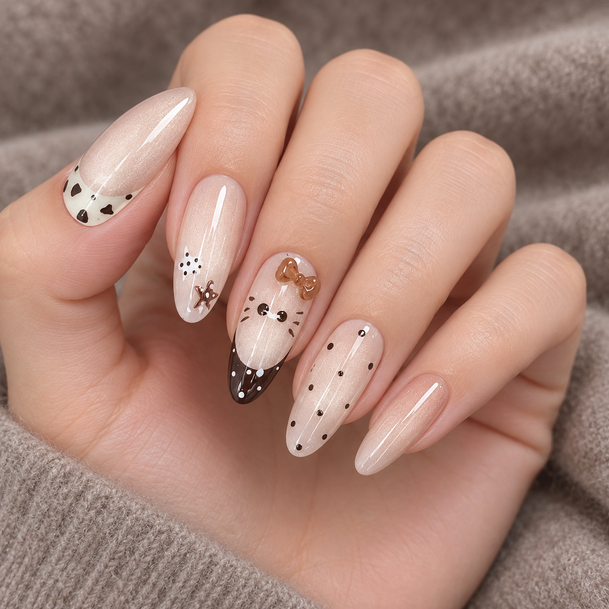 Cocoa Play | Nude Animal-Print Bow Press-On Nails