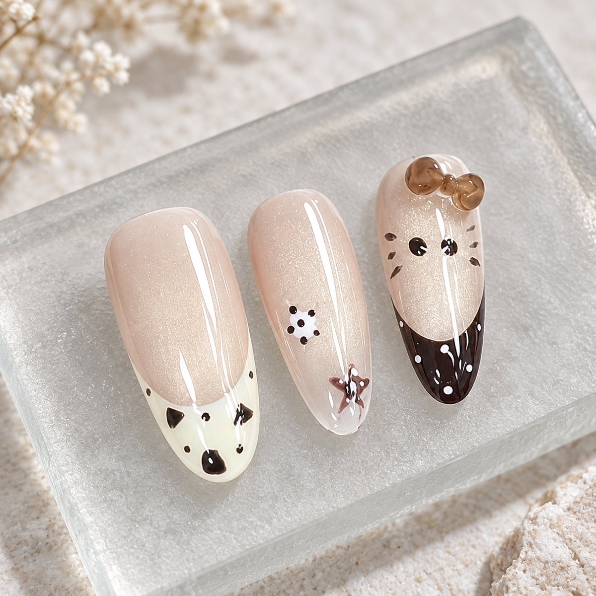 Cocoa Play | Nude Animal-Print Bow Press-On Nails