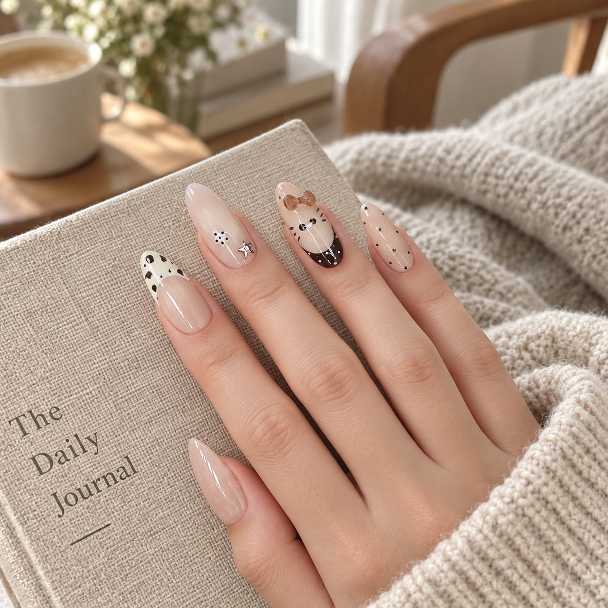 Cocoa Play | Nude Animal-Print Bow Press-On Nails