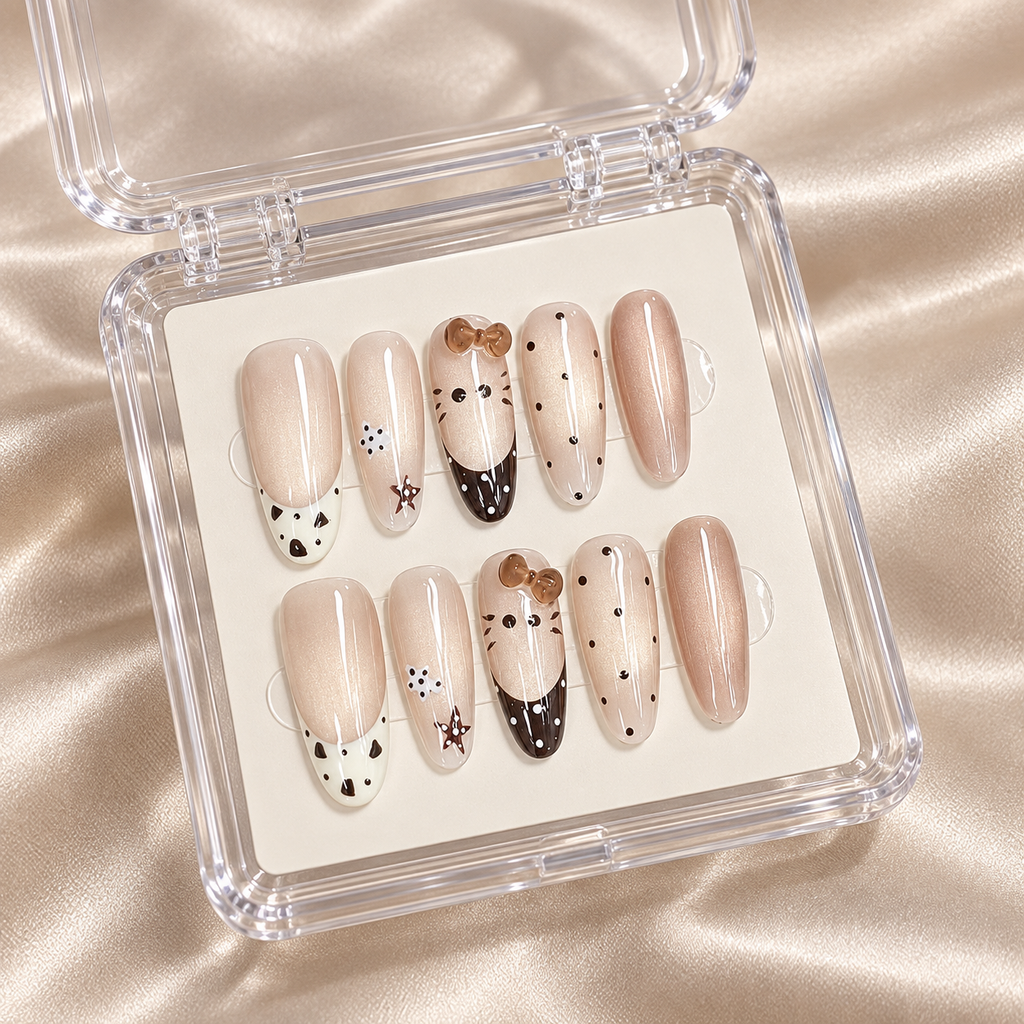 Cocoa Play | Nude Animal-Print Bow Press-On Nails