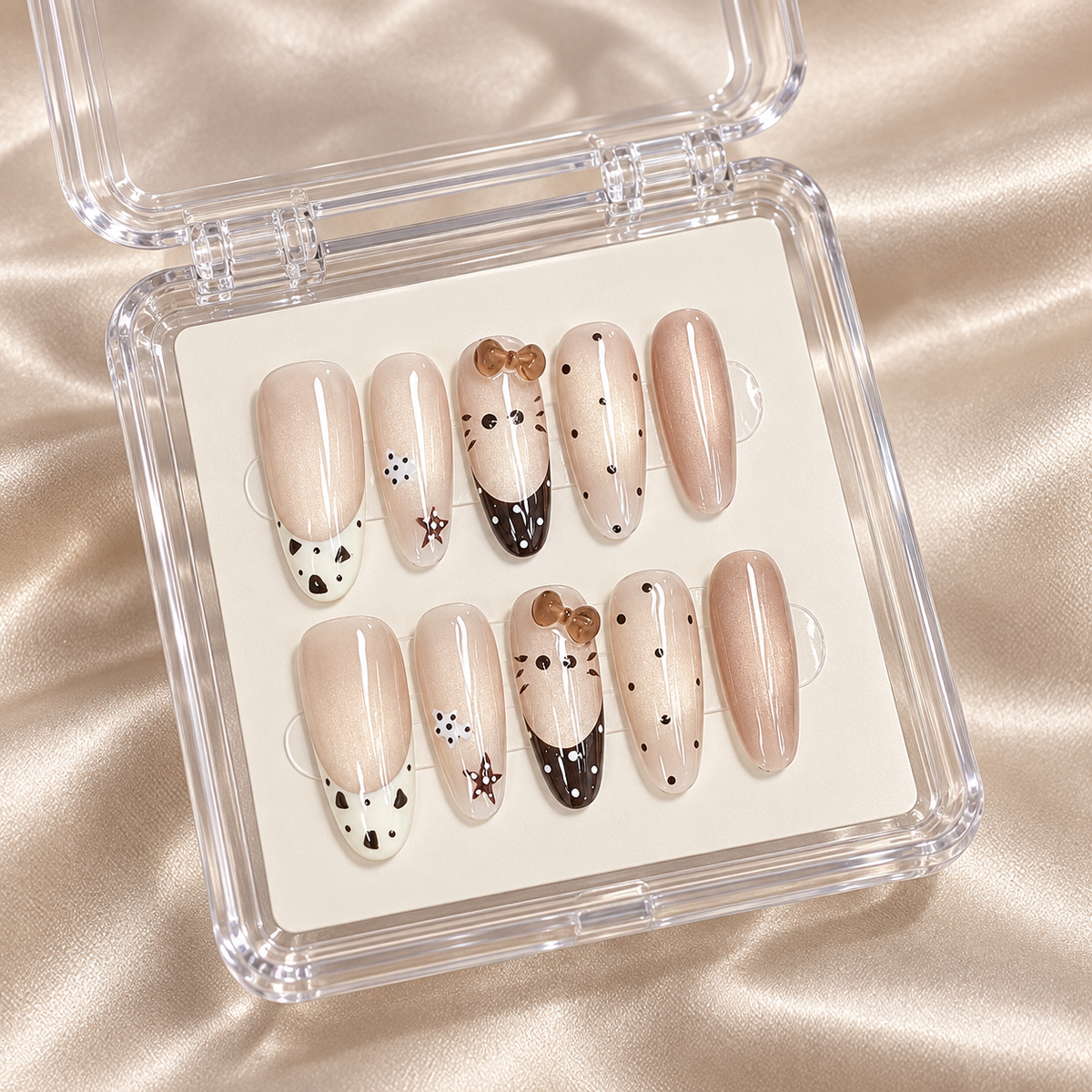 Cocoa Play | Nude Animal-Print Bow Press-On Nails