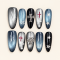 Midnight Orbit | Blue & Silver Cross Press-On Nails