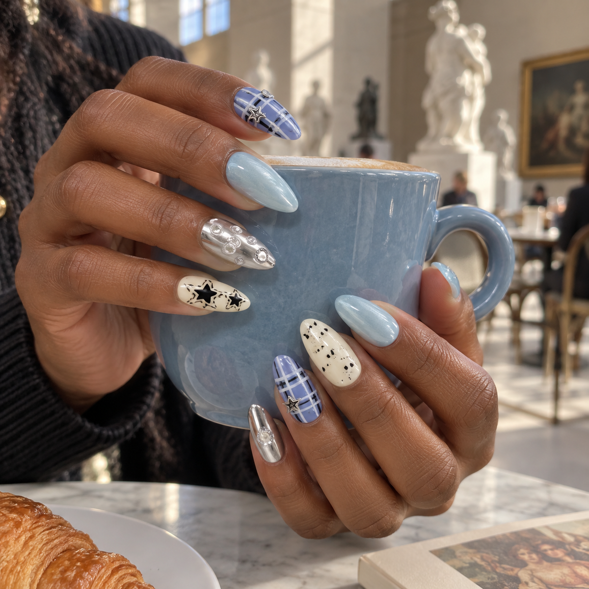 Blue Daydream | Blue Plaid & Star Press-On Nails