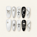 Silver Nocturne | Silver & Black Gothic Press-On Nails