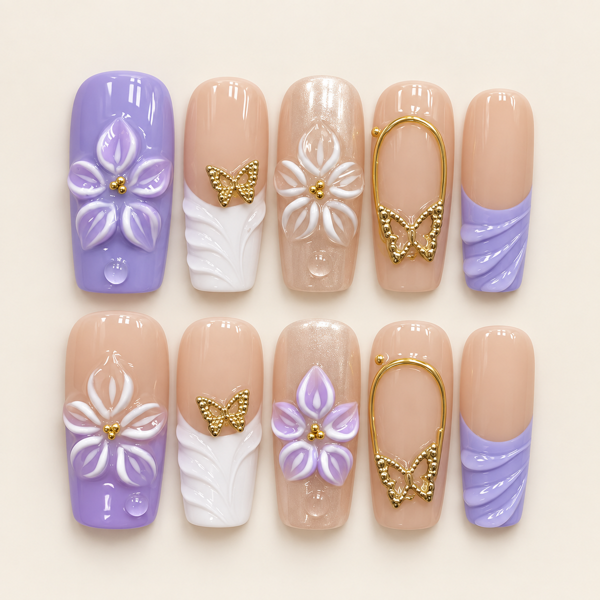 Lavender Bloom | Purple Floral Square Press-On Nails