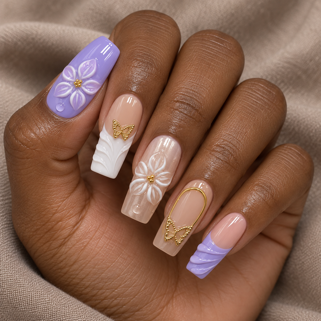 Lavender Bloom | Purple Floral Square Press-On Nails