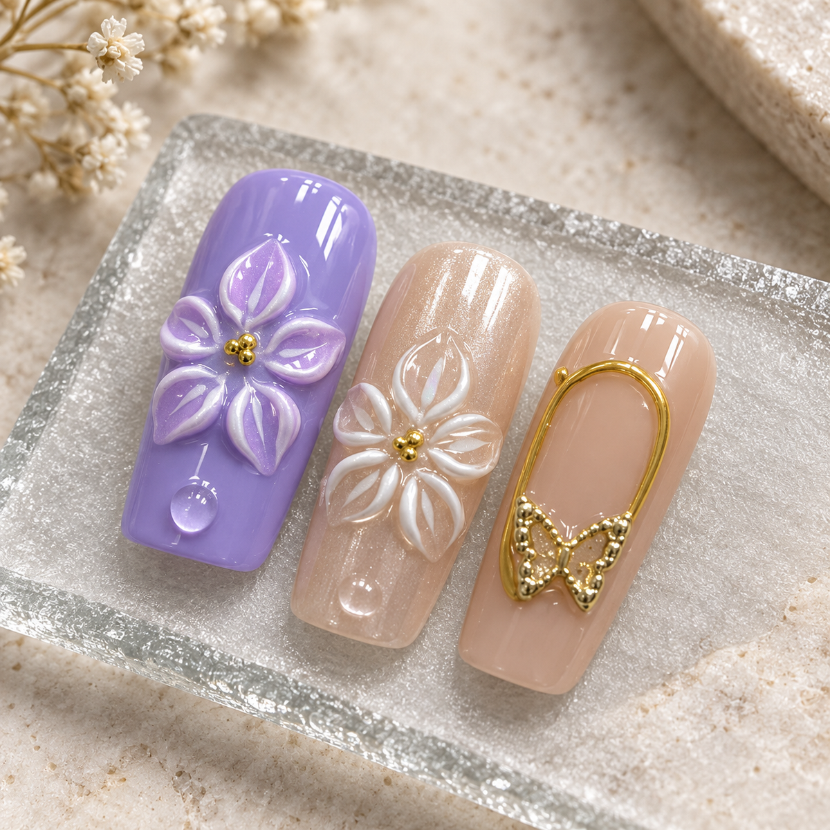 Lavender Bloom | Purple Floral Square Press-On Nails