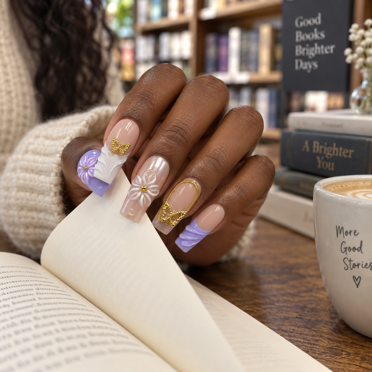 Lavender Bloom | Purple Floral Square Press-On Nails