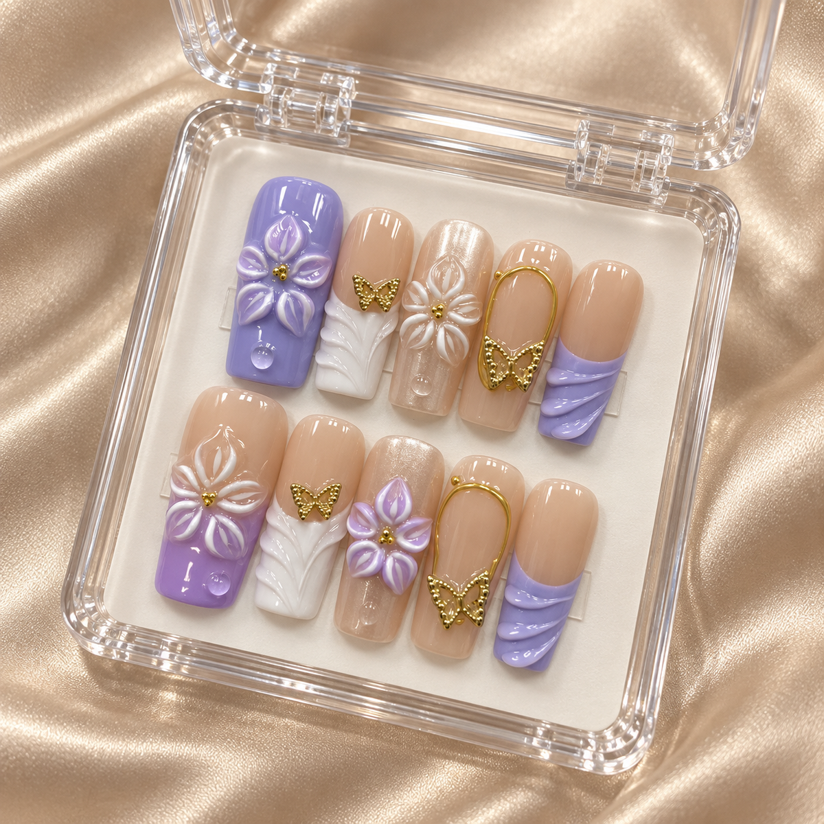 Lavender Bloom | Purple Floral Square Press-On Nails